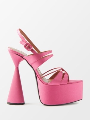 D’ACCORI Belle cone-heel satin platform sandals in pink ~ 70s inspired glamour ~ women’s vintage style occasion shoes ~ 1970s look footwear ~ beautiful chunky retro platforms ~ MATCHESFASHION - flipped