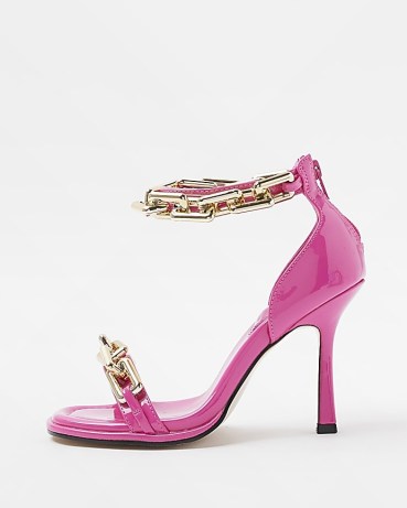 RIVER ISLAND PINK CHAIN DETAIL HEELED SANDALS ~ strappy heels - flipped