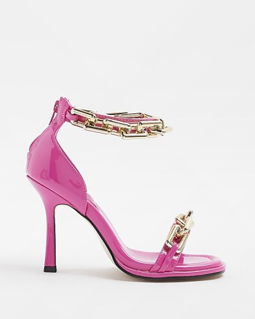 RIVER ISLAND PINK CHAIN DETAIL HEELED SANDALS ~ strappy heels