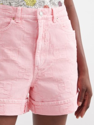 GUCCI GG-jacquard denim shorts in pink | women’s designer summer fashion | MATCHESFASHION - flipped