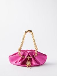 GIVENCHY Kenny padlocked satin clutch bag in pink – small luxe gathered detail bags – gold chain G-link top handle – designer occasion handbags – MATCHESFASHION