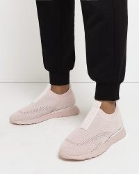 RIVER ISLAND PINK MONOGRAM KNITTED TRAINERS ~ women’s slip on sneakers