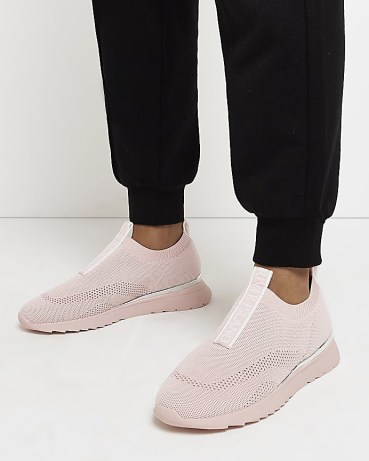 RIVER ISLAND PINK MONOGRAM KNITTED TRAINERS ~ women’s slip on sneakers