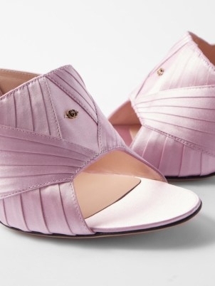 GUCCI Pleated silk-blend high-heeled mules in pink ~ pleat detail mule sandals ~ MATCHESFASHION