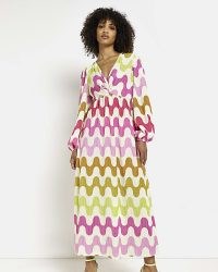 RIVER ISLAND PINK PLISSE SWIRL MIDI DRESS – retro inspired prints on women’s evening fashion ~ vintage look going out dresses