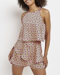 RIVER ISLAND PINK PRINTED PLAYSUIT ~ womens sleeveless layered playsuits ~ women’s on-trend fashion