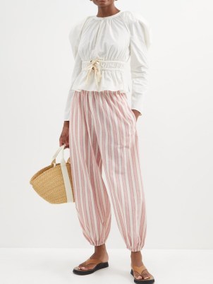 VIKA 2.0 Striped organic-cotton blend voile trousers in pink ~ women’s roomy balloon leg candy stripe pants ~ cuffed hem ~ MATCHESFASHION - flipped