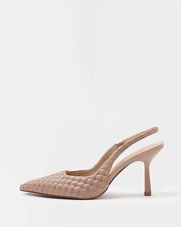 RIVER ISLAND PINK STUD HEELED COURT SHOES ~ quilted studded slingback courts ~ embellished pointed toe slingbacks ~ women’s on-trend shoes