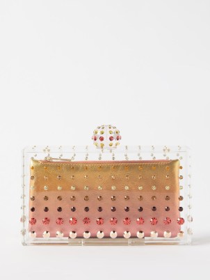 AQUAZZURA Tequila crystal-embellished ombré resin clutch bag / luxe transparent occasion box bags / women’s luxury designer evening accessories with crystals / MATCHESFASHION / clear party clutch