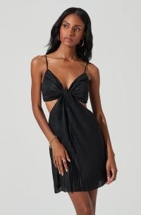 ASTR THE LABEL PLISSE CUTOUT MINI DRESS in Black | strappy plunge front evening dresses | spaghetti strap LBD | cut out detail fashion | plunging necklines