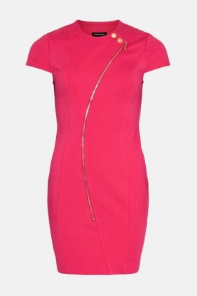 KAREN MILLEN Ponte Zip Detail Cap Sleeve Mini Dress in Fuchsia ~ hot pink zip detail dresses