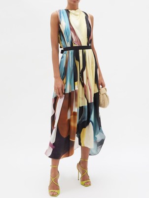 ROKSANDA Aldona marble-print silk maxi dress ~ multicoloured asymmetric fluid fabric occasion dresses ~ women’s feminine event clothes ~ MATCHESFASHION - flipped