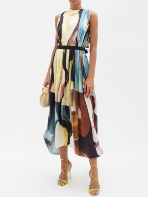 ROKSANDA Aldona marble-print silk maxi dress ~ multicoloured asymmetric fluid fabric occasion dresses ~ women’s feminine event clothes ~ MATCHESFASHION