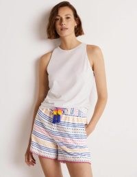 Boden Pull On Cotton Shorts Multi Dobby Stripe / women’s striped beachwear / womens essential summer holiday clothes