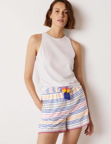 Boden Pull On Cotton Shorts Multi Dobby Stripe / women’s striped beachwear / womens essential summer holiday clothes - flipped