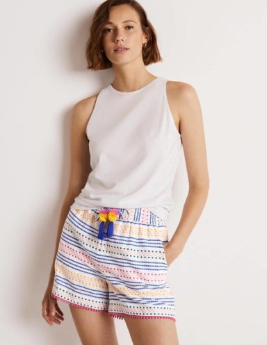 Boden Pull On Cotton Shorts Multi Dobby Stripe / women’s striped beachwear / womens essential summer holiday clothes