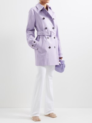 BOTTEGA VENETA Belted leather trench coat in purple | women’s luxe belted coats | womens luxury outerwear | MATCHESFASHION | beautiful fashion - flipped