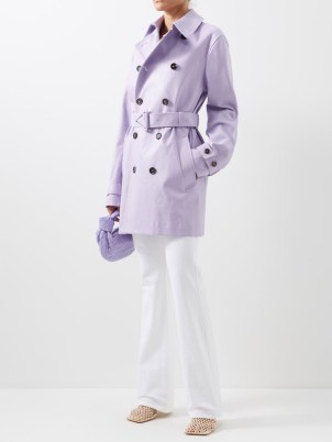 BOTTEGA VENETA Belted leather trench coat in purple | women’s luxe belted coats | womens luxury outerwear | MATCHESFASHION | beautiful fashion