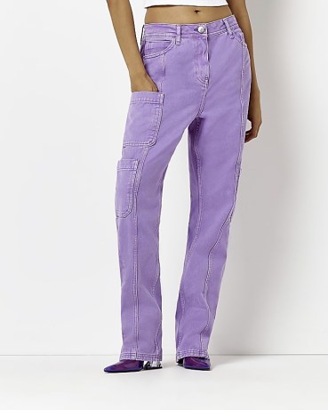RIVER ISLAND PURPLE MID RISE SLIM JEANS ~ women’s casual denim fashion ~ womens utility style clothes ~ pocket detail - flipped
