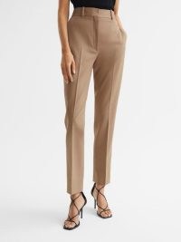REISS MARA SLIM LEG TAILORED TROUSERS CAMEL ~ womens chic neutral brown workwear pants ~ women’s fashion essentials