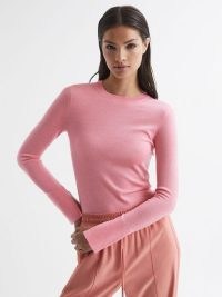 REISS CLARA CREW NECK KNITTED JUMPER PINK ~ chic split cuff jumpers ~ women’s wardrobe essentials ~ essential knitwear