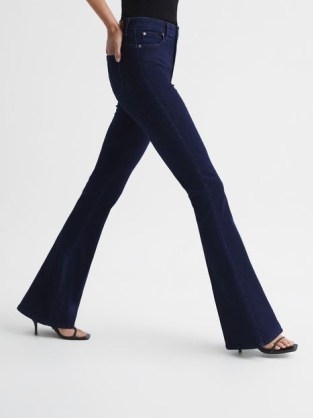 REISS PERRY CONTOUR HIGH RISE FLARED JEANS DARK BLUE ~ women’s contouring denim flares ~ essential casual weekend fashion ~ stylish wardrobe essentials - flipped