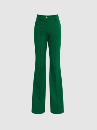 REISS FLO FLARED TROUSERS DARK GREEN ~ women’s front seamed flares ~ womens fashion essentials