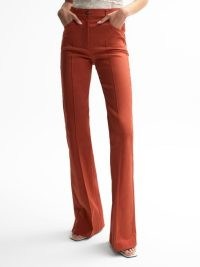 REISS FLORENCE FLARE TROUSERS ORANGE ~ women’s 70s inspired fashion ~ womens front pinched seamed flares