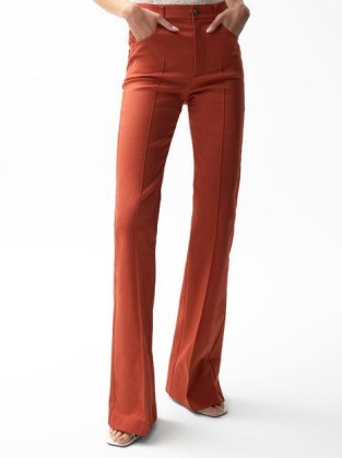 REISS FLORENCE FLARE TROUSERS ORANGE ~ women’s 70s inspired fashion ~ womens front pinched seamed flares - flipped