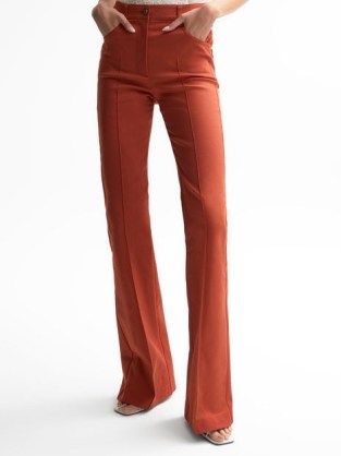 REISS FLORENCE FLARE TROUSERS ORANGE ~ women’s 70s inspired fashion ~ womens front pinched seamed flares