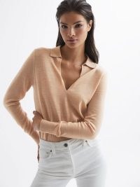 REISS CANDISE COLLARED KNITTED JUMPER NUDE ~ essential chic knitwear