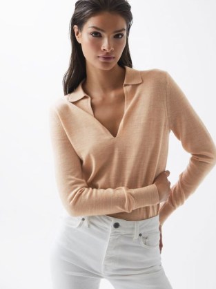 REISS CANDISE COLLARED KNITTED JUMPER NUDE ~ essential chic knitwear - flipped