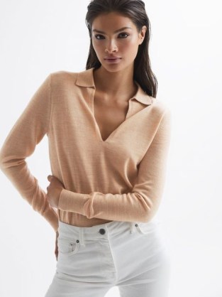 REISS CANDISE COLLARED KNITTED JUMPER NUDE ~ essential chic knitwear