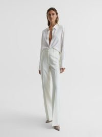 REISS TAITE FLARED TUXEDO TROUSERS WHITE | women’s tailored seamed pants | front pinched seams | womens chic flares