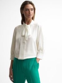 REISS LARISSA PUSSY BOW BLOUSE WHITE ~ womens tie neck blouses ~ chic wardrobe esential