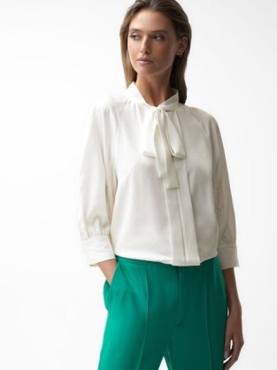 REISS LARISSA PUSSY BOW BLOUSE WHITE ~ womens tie neck blouses ~ chic wardrobe esential - flipped
