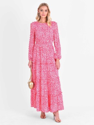 John Lewis Ro&Zo Animal Print Cold Shoulder Tiered Maxi Dress, Pink - flipped
