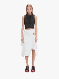 JW ANDERSON SIDE DRAPE CHAIN LINK SKIRT in White – women’s contemporary fold over waist skirts – womens edgy clothing – wrap style fashion – asymmetric designer clothes