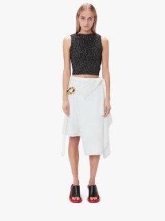 JW ANDERSON SIDE DRAPE CHAIN LINK SKIRT in White – women’s contemporary fold over waist skirts – womens edgy clothing – wrap style fashion – asymmetric designer clothes - flipped