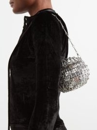 PACO RABANNE 1969 chainmail sphere shoulder bag in silver – small round evening bags covered in metal paillettes – MATCHESFASHION – women’s designer occasion accessories