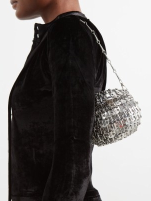 PACO RABANNE 1969 chainmail sphere shoulder bag in silver – small round evening bags covered in metal paillettes – MATCHESFASHION – women’s designer occasion accessories