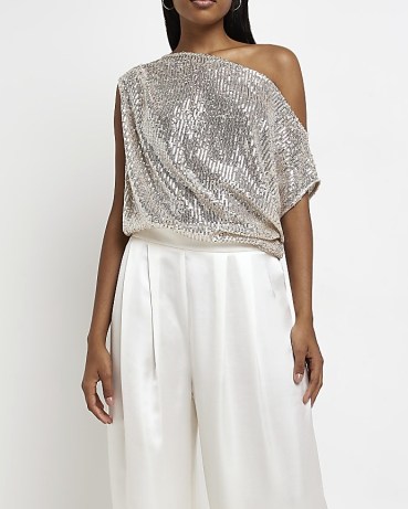 RIVER ISLAND SILVER ONE SHOULDER SEQUIN TOP / glittering sequinned tops ...
