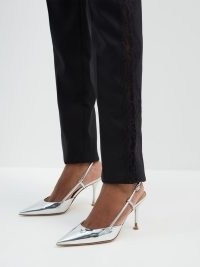 GIANVITO ROSSI Slingback 85 metallic-leather pumps in silver ~ luxe pointed toe slingbacks ~ MATCHESFASHION womens footwear ~ shiny courts ~ glamorous luxury court shoes