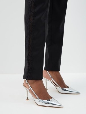 GIANVITO ROSSI Slingback 85 metallic-leather pumps in silver ~ luxe pointed toe slingbacks ~ MATCHESFASHION womens footwear ~ shiny courts ~ glamorous luxury court shoes - flipped