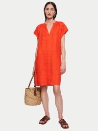 JIGSAW Smocked Linen Dress in red / women’s minimalist fashion / womens minimal style day dresses