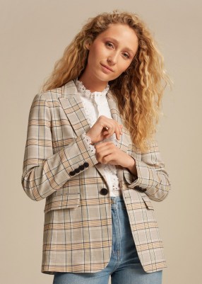 ME and EM Statement Check Boyfriend Blazer Grey/Yellow/Navy/Cream ~ women’s chic checked blazers ~ womens neutral relaxed fit jackets ~ stylish on-trend fashion - flipped