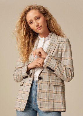 ME and EM Statement Check Boyfriend Blazer Grey/Yellow/Navy/Cream ~ women’s chic checked blazers ~ womens neutral relaxed fit jackets ~ stylish on-trend fashion