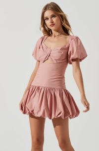 ASTR THE LABEL SYAH PUFF SLEEVE BUBBLE HEM MINI DRESS in Dusty Pink | women’s cute cut out party dresses | womens puffed sleeved occasion fashion
