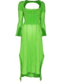 Talia Byre fine knit detachable-sleeves midi dress lime green ~ womens knitted designer dresses ~ farfetch