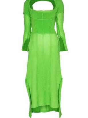Talia Byre fine knit detachable-sleeves midi dress lime green ~ womens knitted designer dresses ~ farfetch - flipped